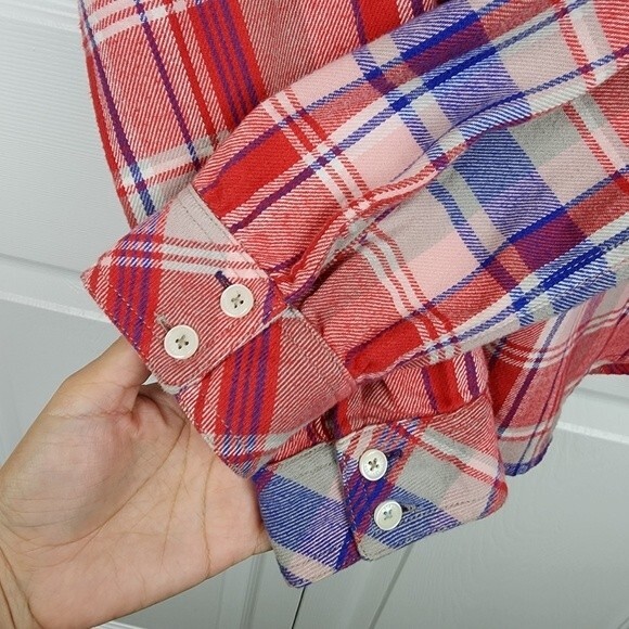 Levis Flannel Shirt Plaid Cotton Red White Blue Button Front Top Blouse Size M - Picture 6 of 16